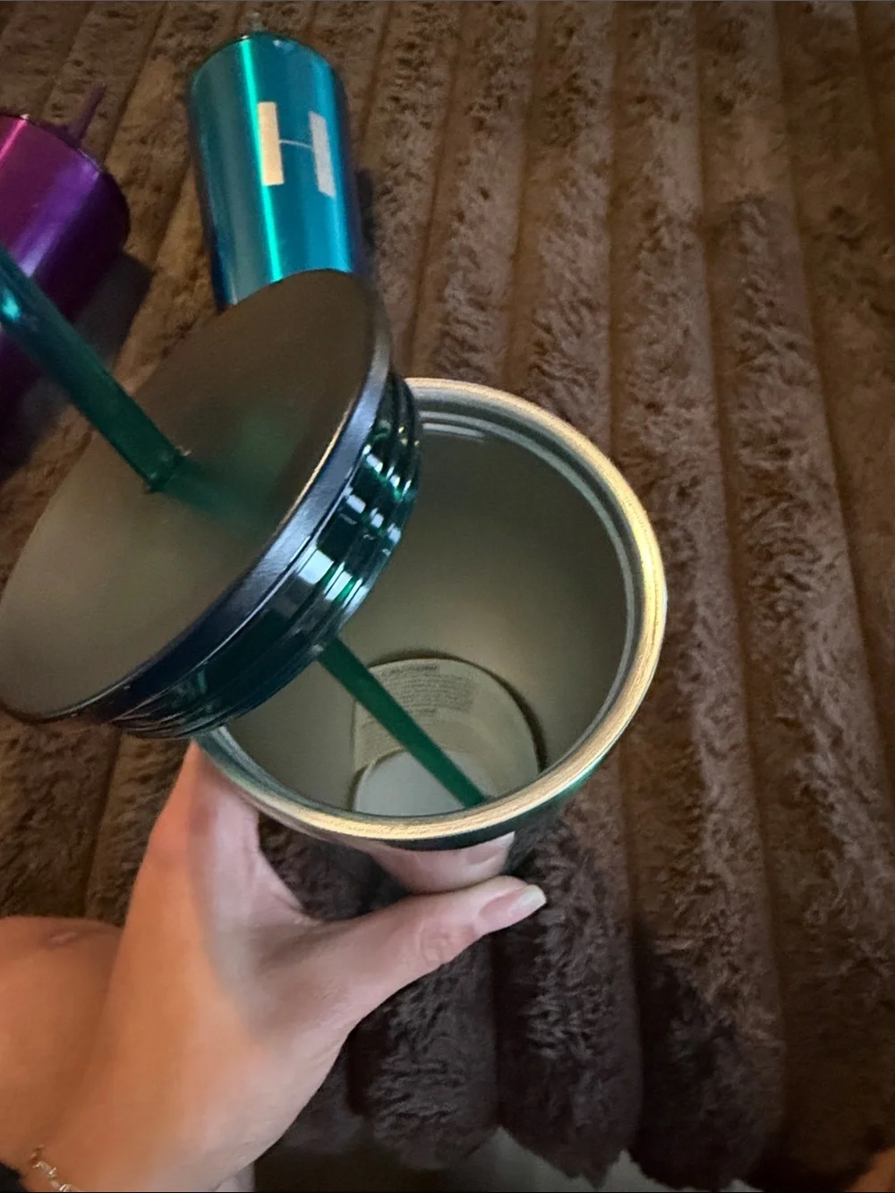 Metallic Blue and Teal Insulated Tumbler with Straw - Monogram V